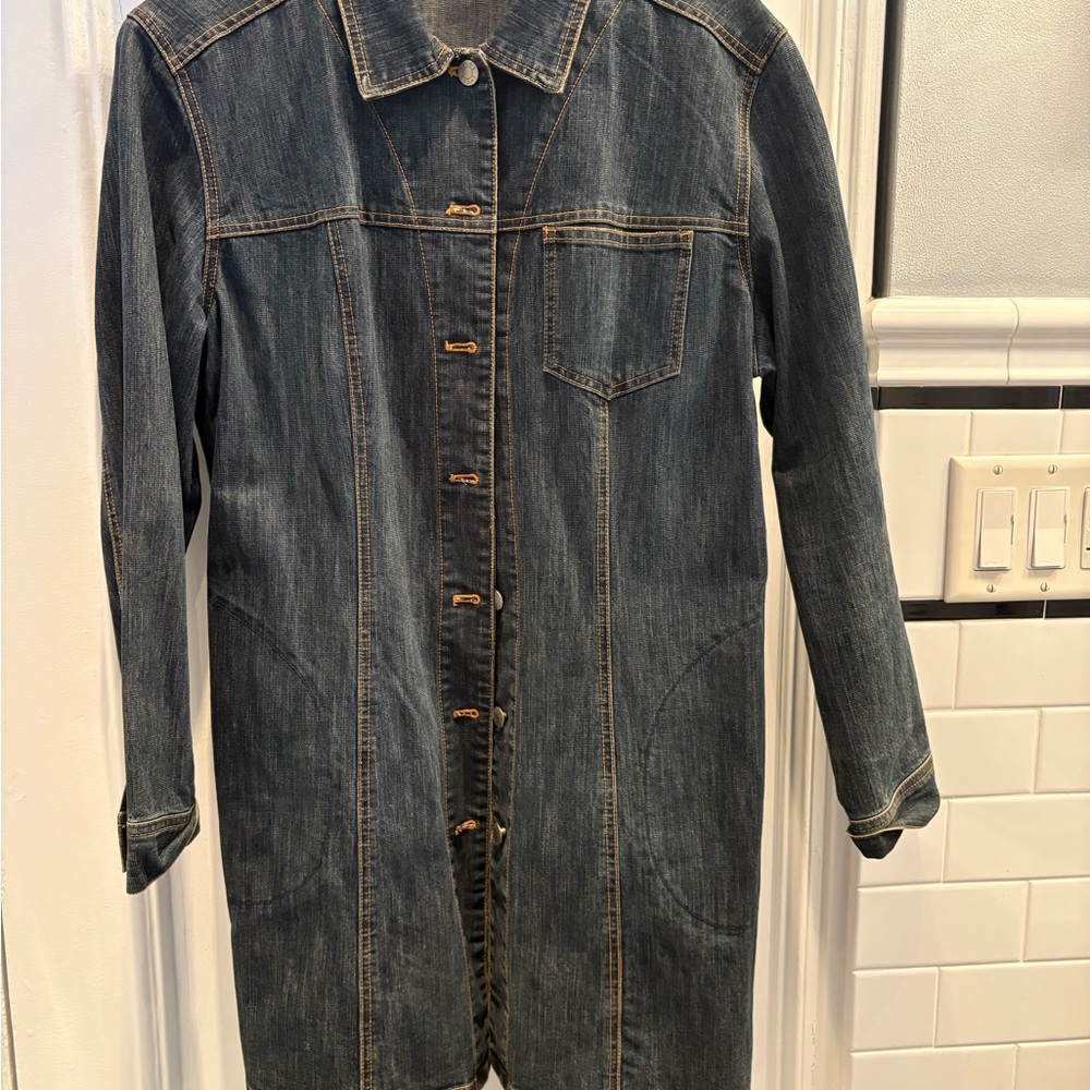 Classic Denim Trench Jacket with Longline Design